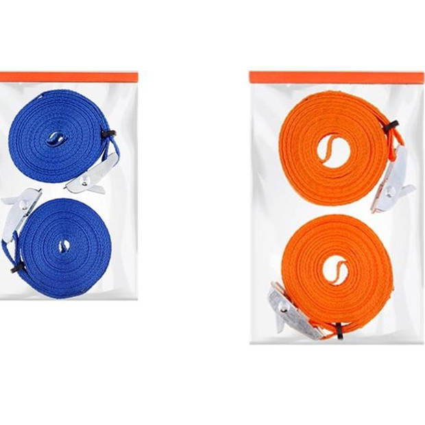 4x Spanband blauw en oranje 2 x 3,5 meter - Opbergen en verhuizen