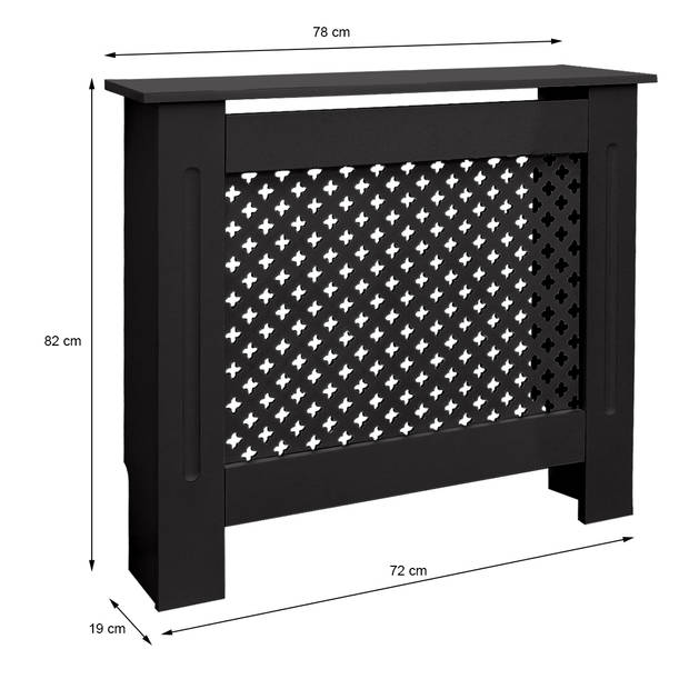 Radiatorbekleding met honingraatmotief zwart, 78x19x82 cm, vervaardigd van gelakt MDF
