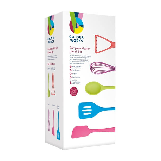 ColourWorks - Keukengerei Set, Siliconen, 5 Delig, Gekleurd - ColourWorks Brights