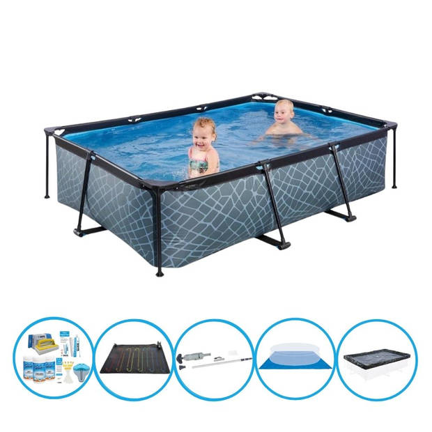 EXIT Zwembad Stone Grey - Frame Pool 220x150x60 cm - Met accessoires