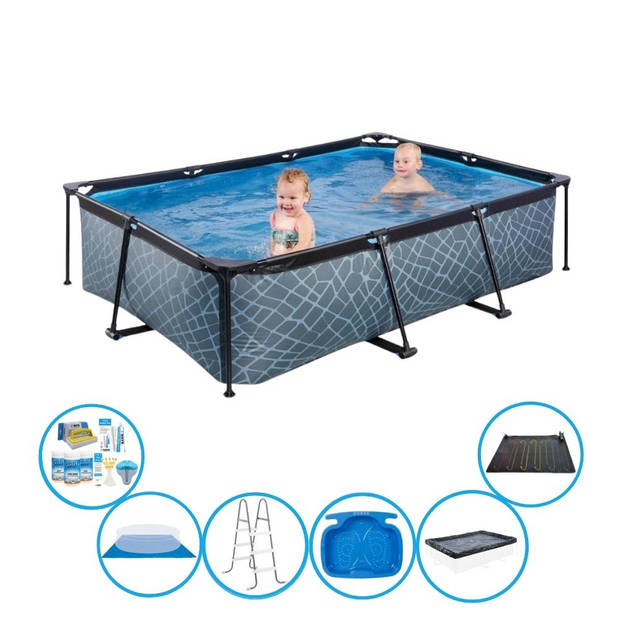 EXIT Zwembad Stone Grey - Frame Pool 220x150x60 cm - Inclusief toebehoren