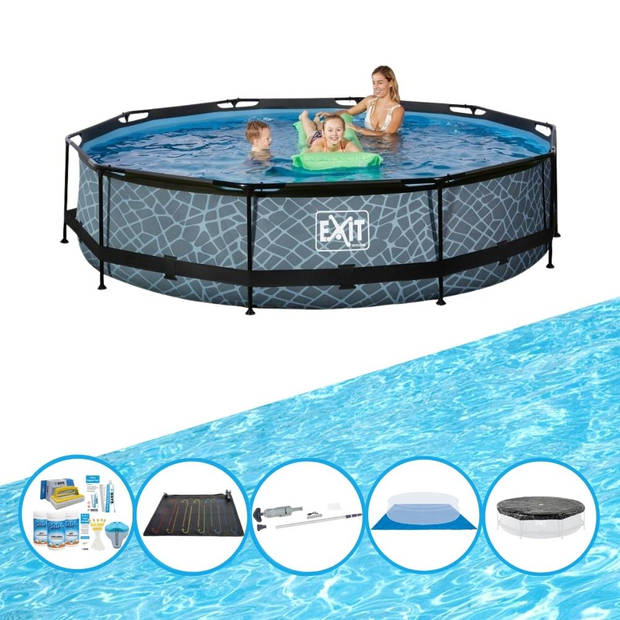 EXIT Zwembad Stone Grey - Frame Pool ø360x76cm - Met accessoires