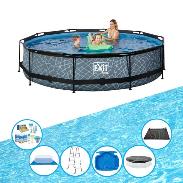 EXIT Zwembad Stone Grey - Frame Pool ø360x76cm - Inclusief toebehoren