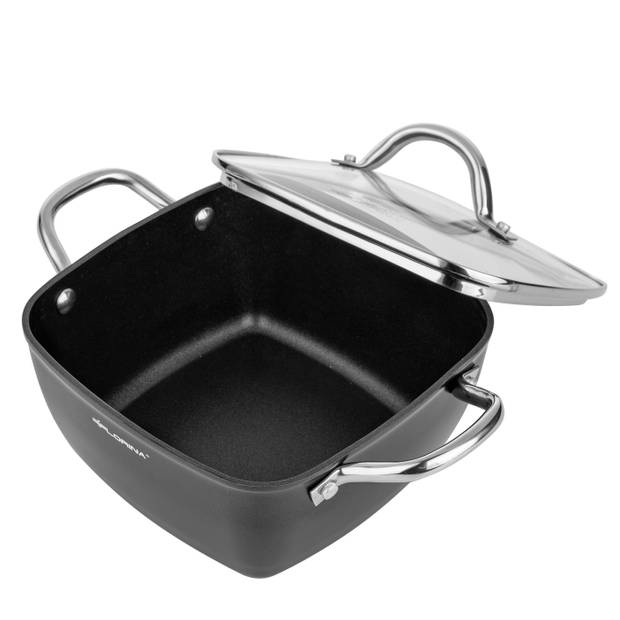 Florina Nelio vierkante kookpan braadpan 20 x 20 cm aluminium 2.5 Liter mat zwart