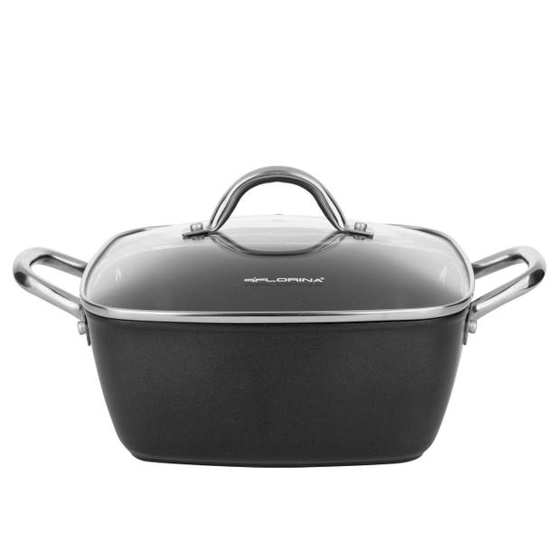 Florina Nelio vierkante kookpan braadpan 24 x 24 cm aluminium 4 Liter mat zwart