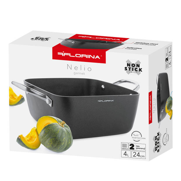 Florina Nelio vierkante kookpan braadpan 24 x 24 cm aluminium 4 Liter mat zwart