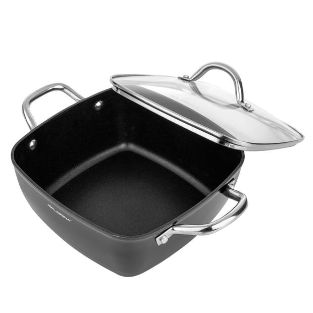 Florina Nelio vierkante kookpan braadpan 24 x 24 cm aluminium 4 Liter mat zwart