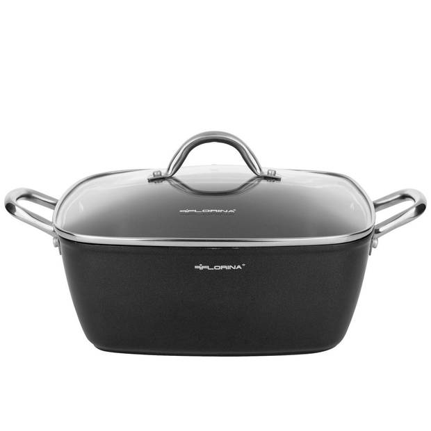 Florina Nelio vierkante kookpan braadpan 28 x 28 cm aluminium 6.1 Liter mat zwart