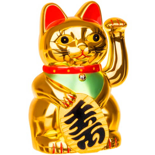 Aziatische zwaaiende gelukskat/geluksbrenger goud Maneki Neko