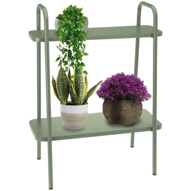 Pro Garden Plantenrek/plantentafel - groen - metaal - 50 x 26 x 66 cm - binnen en buiten - Plantenrekjes