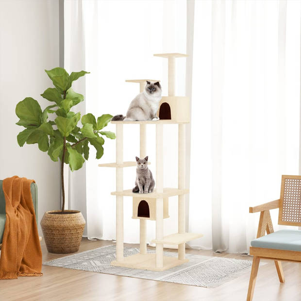 The Living Store Kattenmeubel - Alles-in-één kattenmeubel met meerdere niveaus - Zacht pluche materiaal - Natuurlijke