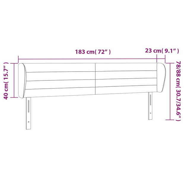 vidaXL Hoofdbord met randen 183x23x78/88 cm fluweel zwart