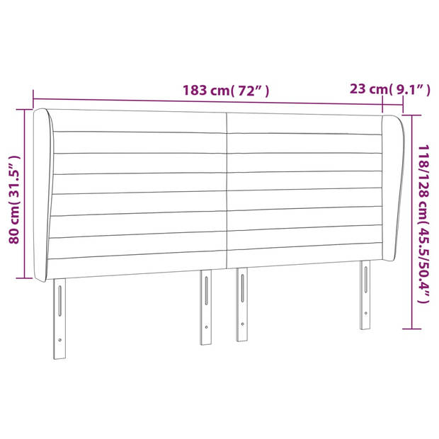 vidaXL Hoofdbord met randen 183x23x118/128 cm stof lichtgrijs