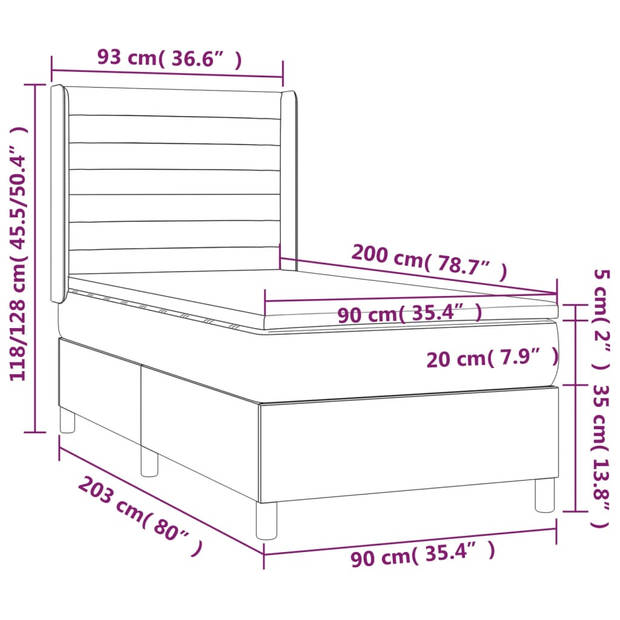 vidaXL Boxspring met matras fluweel roze 90x200 cm