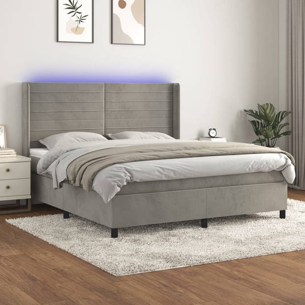 vidaXL Boxspring met matras en LED fluweel lichtgrijs 180x200 cm