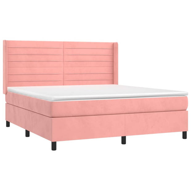 vidaXL Boxspring met matras en LED fluweel roze 180x200 cm