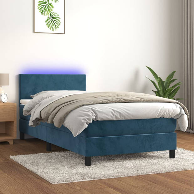 vidaXL Boxspring met matras en LED fluweel donkerblauw 80x200 cm