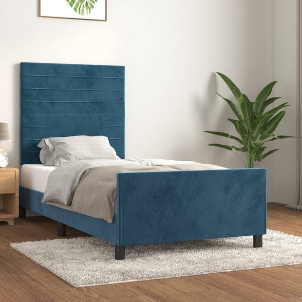 vidaXL Bedframe met hoofdeinde fluweel donkerblauw 90x200 cm