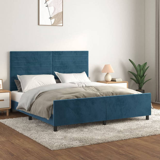 vidaXL Bedframe met hoofdeinde fluweel donkerblauw 180x200 cm