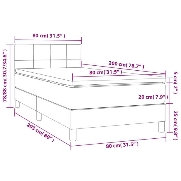 vidaXL Boxspring met matras en LED fluweel donkergroen 80x200 cm