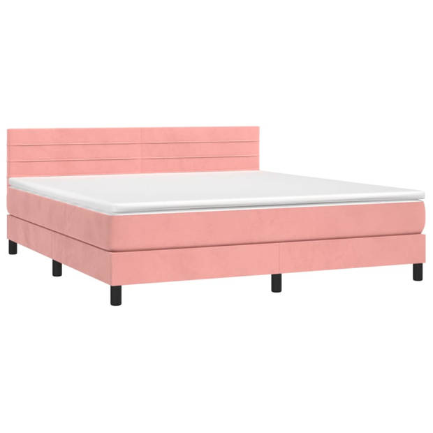 vidaXL Boxspring met matras fluweel roze 180x200 cm