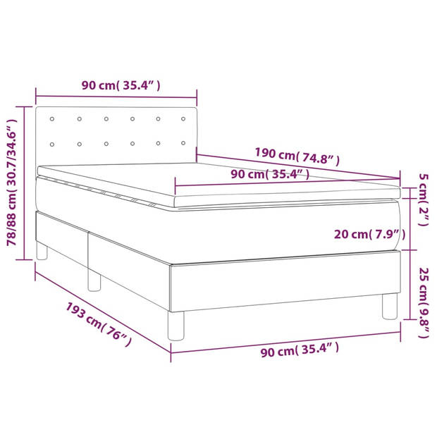 vidaXL Boxspring met matras kunstleer grijs 90x190 cm