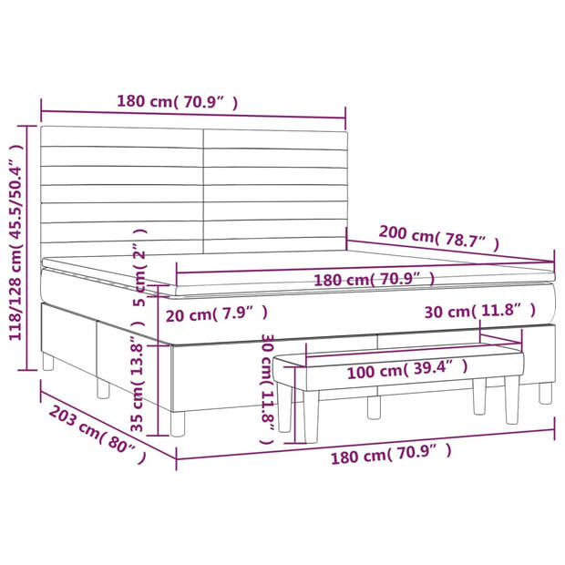 vidaXL Boxspring met matras fluweel lichtgrijs 180x200 cm