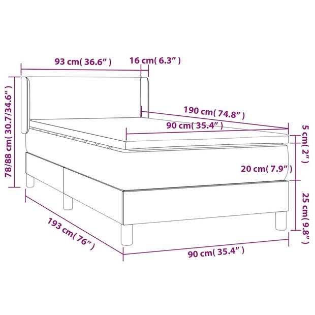 vidaXL Boxspring met matras fluweel zwart 90x190 cm