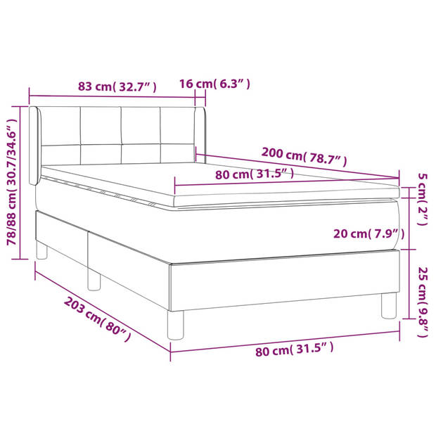 vidaXL Boxspring met matras fluweel zwart 80x200 cm