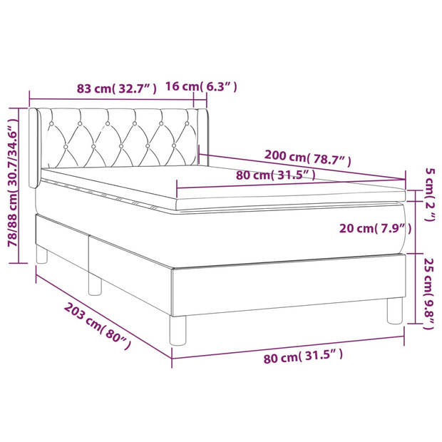 vidaXL Boxspring met matras stof zwart 80x200 cm