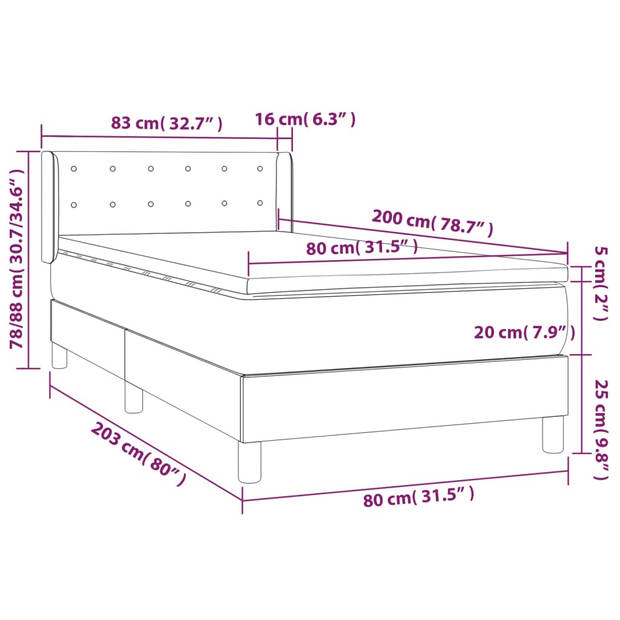 vidaXL Boxspring met matras fluweel donkergrijs 80x200 cm