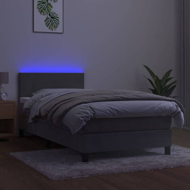 vidaXL Boxspring met matras en LED fluweel lichtgrijs 90x190 cm