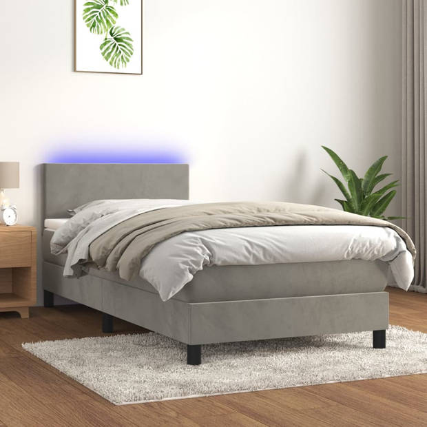 vidaXL Boxspring met matras en LED fluweel lichtgrijs 80x200 cm