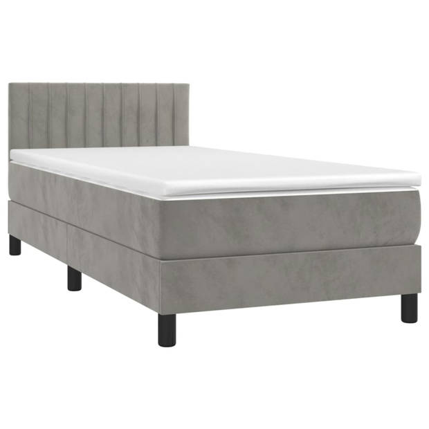 vidaXL Boxspring met matras en LED fluweel lichtgrijs 90x190 cm