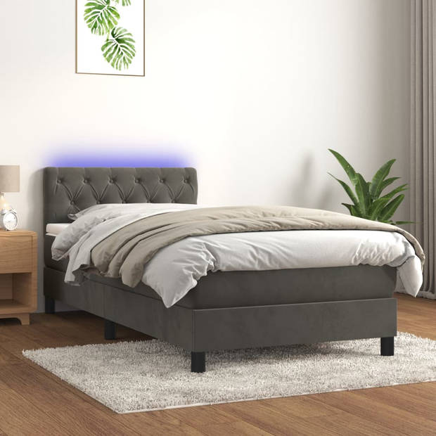 vidaXL Boxspring met matras en LED fluweel donkergrijs 80x200 cm