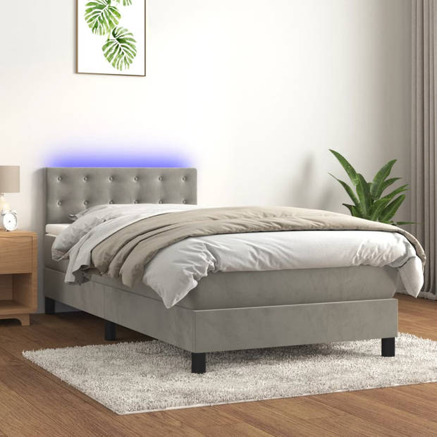 vidaXL Boxspring met matras en LED fluweel lichtgrijs 80x200 cm