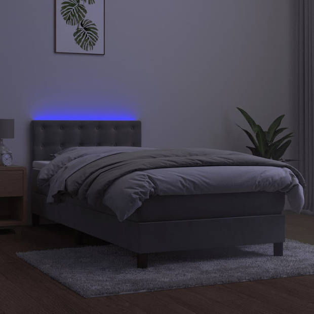 vidaXL Boxspring met matras en LED fluweel lichtgrijs 80x200 cm