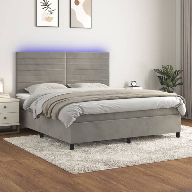 vidaXL Boxspring met matras en LED fluweel lichtgrijs 180x200 cm