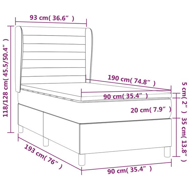 vidaXL Boxspring met matras fluweel donkergrijs 90x190 cm