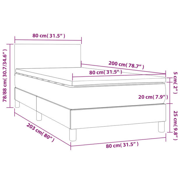 vidaXL Boxspring met matras en LED fluweel roze 80x200 cm