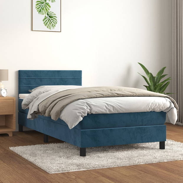 vidaXL Boxspring met matras fluweel donkerblauw 90x190 cm