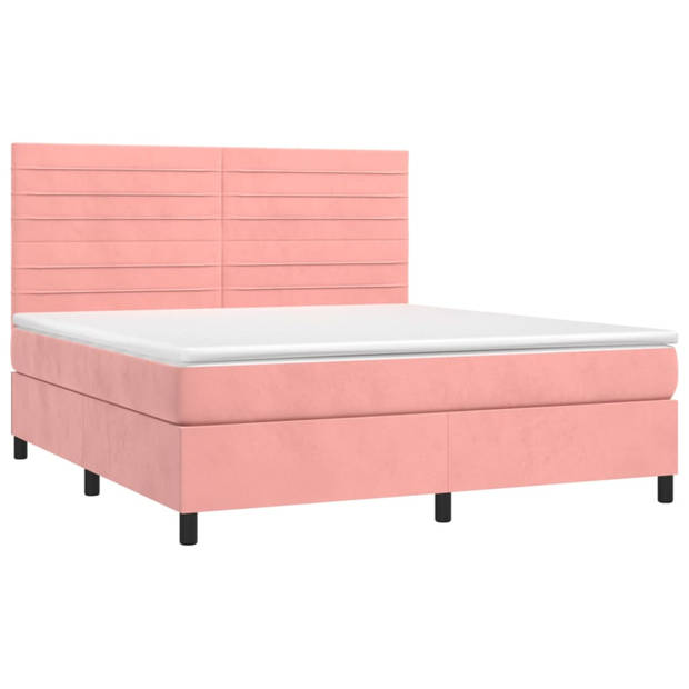 vidaXL Boxspring met matras fluweel roze 180x200 cm