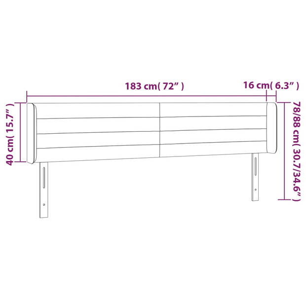 vidaXL Hoofdbord met randen 183x16x78/88 cm fluweel zwart