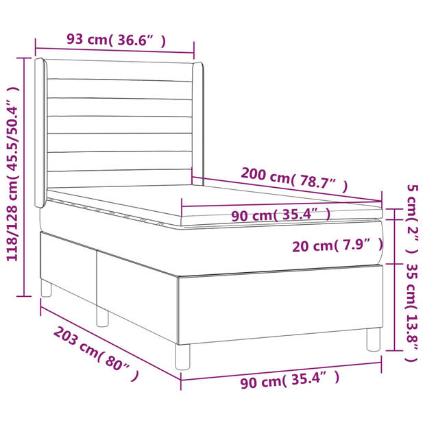 vidaXL Boxspring met matras fluweel zwart 90x200 cm