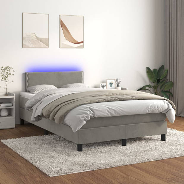 vidaXL Boxspring met matras en LED fluweel lichtgrijs 120x200 cm