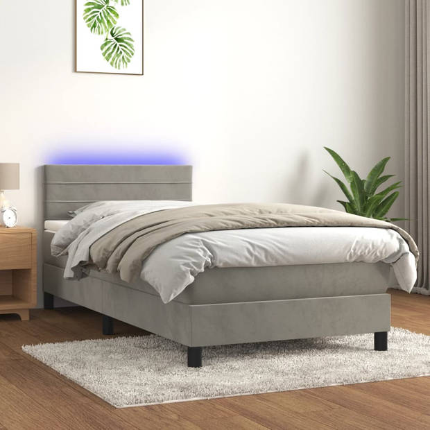 vidaXL Boxspring met matras en LED fluweel lichtgrijs 90x190 cm