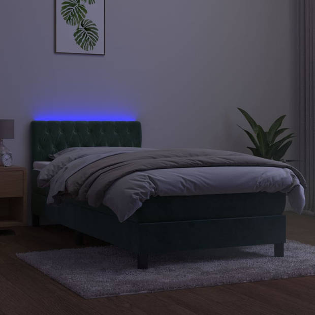 vidaXL Boxspring met matras en LED fluweel donkergroen 90x190 cm