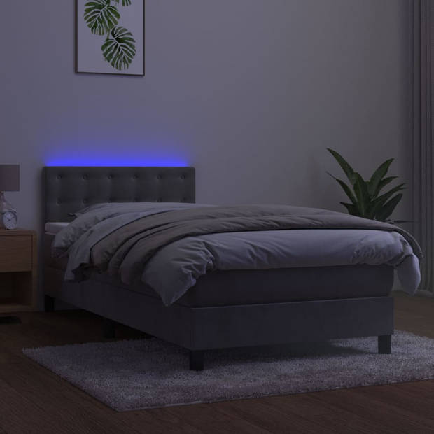 vidaXL Boxspring met matras en LED fluweel lichtgrijs 90x190 cm