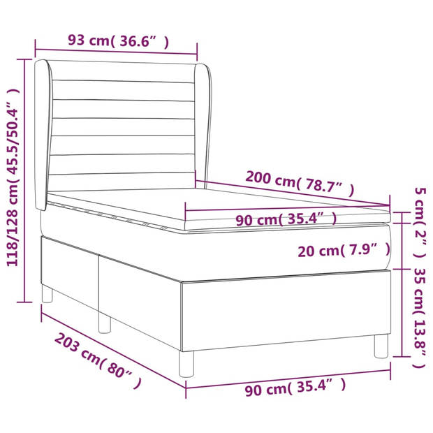 vidaXL Boxspring met matras stof donkerbruin 90x200 cm