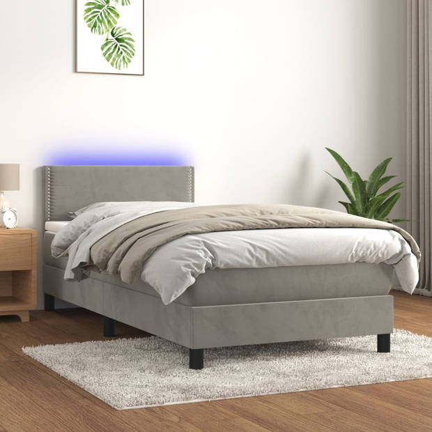 vidaXL Boxspring met matras en LED fluweel lichtgrijs 100x200 cm